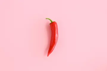 Gordijnen Red chili pepper on color background © Pixel-Shot