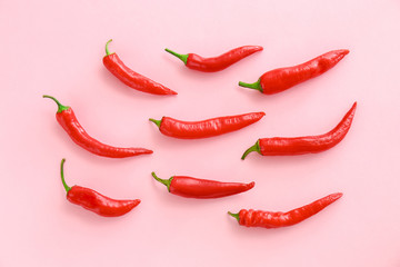 Red chili peppers on color background