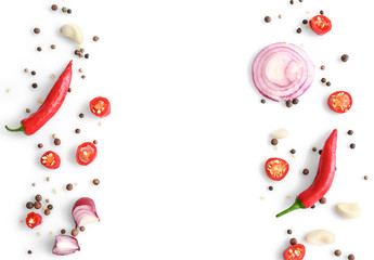 Different spices on white background