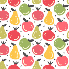 hand drawn abstract seamless vector pattern background illustration with fruit in flat modern style