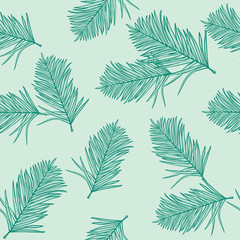 Palm pattern wallpaper of tropical dark green leaves of palm on a light green background