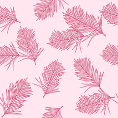 Tropical fashion pink palm leaves, jungle leaf seamless vector floral pattern background