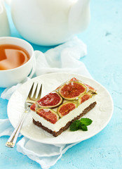 low calorie cheesecake with figs. selective focus.