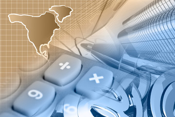 Mail signs, calculator and map