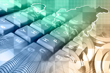 Keyboard, mail signs and map