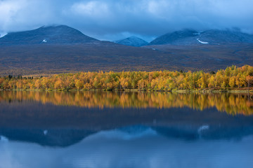 Lake in autumn. Abisko national park in north of Sweden.