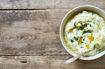 Cauliflower puree with butter and fresh herbs  