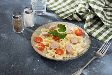 Pasta Farfalle with sausages and parsley