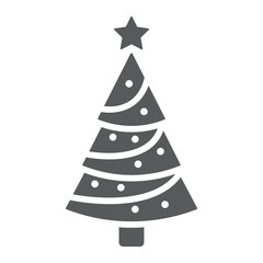 Fototapeta premium Christmas tree glyph icon, decor and new year, fir tree sign, vector graphics, a solid pattern on a white background.