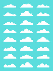 Collection of stylized cloud silhouettes. Set of cloud icons. Vector illustration.