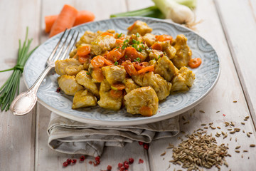 chicken stewed with carrota leek and fennel seed