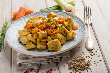 chicken stewed with carrota leek and fennel seed