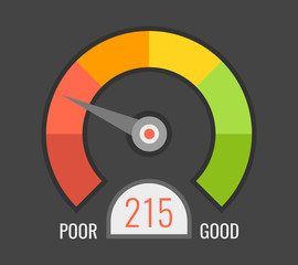 Credit score indicators with color levels from poor to good on black background. Vector illustration.