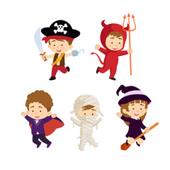 Halloween kids character collection, vector people illustration