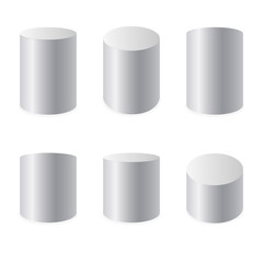 White realistic cylinders set, empty stand round podium isolated. Vector illustration.