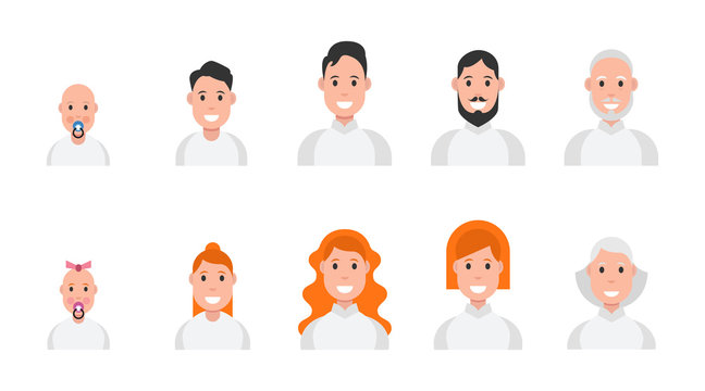 Set of people different ages. Male and female icons. Vector illustration.