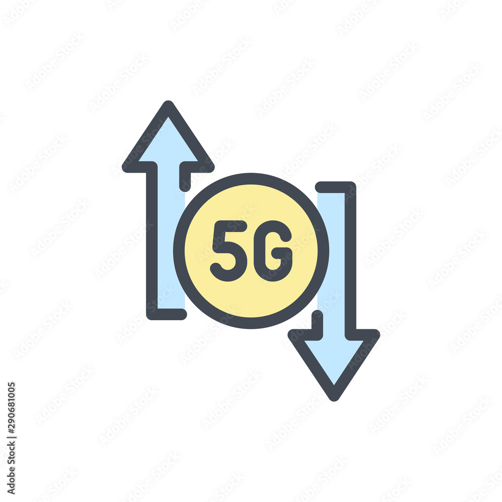 Poster 5g synchronization color line icon. 5g network vector outline colorful sign.