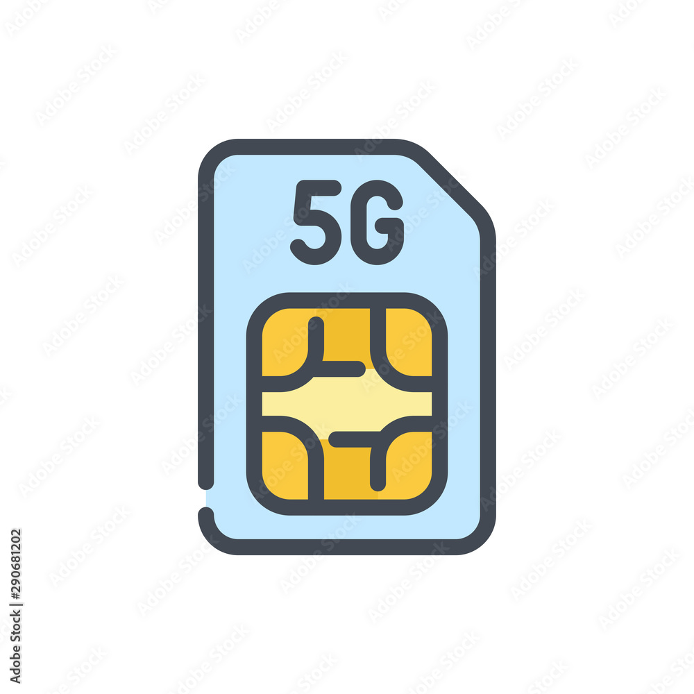 Poster 5g sim card color line icon. 5g network vector outline colorful sign.