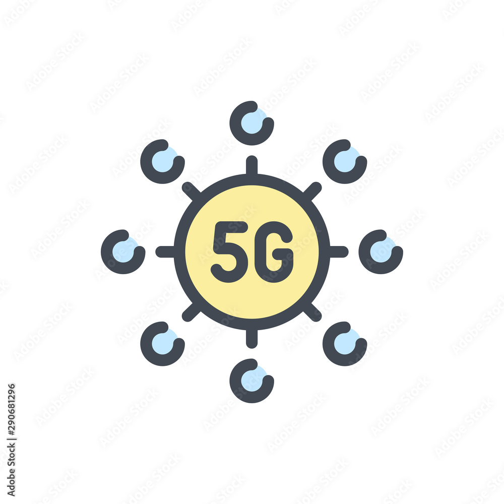 Poster 5g network connection color line icon. 5g network vector outline colorful sign.