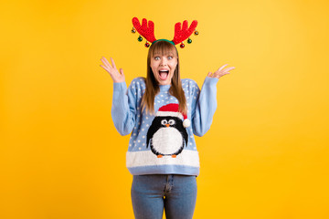 Its Christmas time. 2020 is here. Photo of emotionally mad expressing positive cheerful hipster...