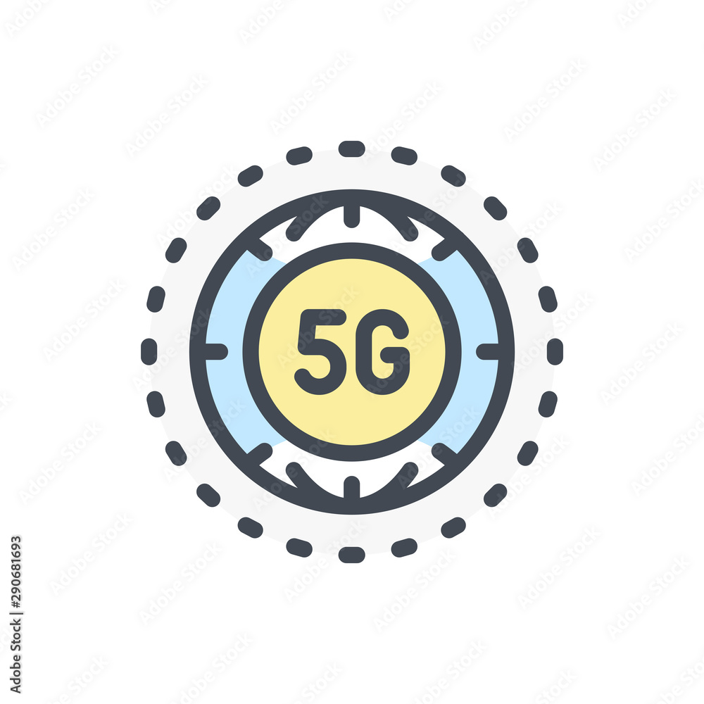 Poster world connected to 5g color line icon. 5g network vector outline colorful sign.