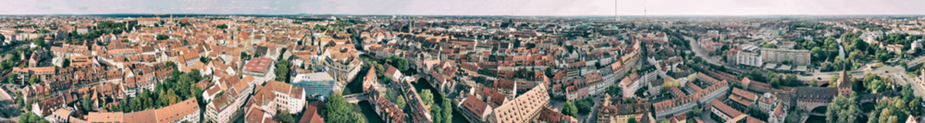 Fototapeta na wymiar Aerial view of Nuremberg cityscape with river and medieval buildings, Germany