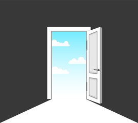 Open door with sky. Vector illustration.