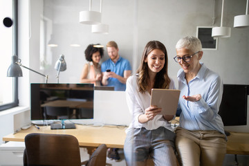 Group of successful business people at work in office