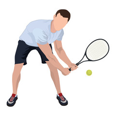 Tennis player with ball and racket, vector flat isolated illustration