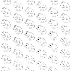 Seamless pattern with funny Christmas mice. Outline hand drawn illustration Continuous outline drawing.