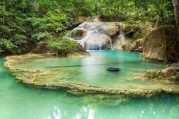 Waterfall beautiful (erawan waterfall) in kanchanaburi province asia southeast asia Thailand