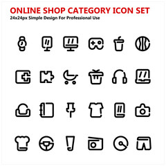Online Shop Category Icon Set Simple Design For Professional Use. Contains Such Icons as Software, Bodycare, Electronic, Kitchen and more. Vector Base.