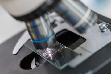 Close up of microscope at the blood laboratory, Concept Science and Technology