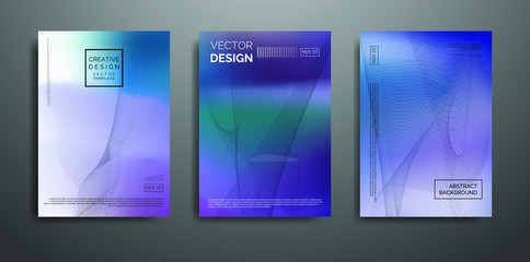 Covers templates set with abstract art. Blue, green, white. Applicable for brochures, posters, covers and banners. Vector illustrations.