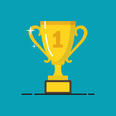 Golden winner cup. Trophy cup. Flat cartoon icon. Vector illustration.