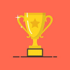 Golden winner cup. Trophy cup. Flat cartoon icon. Vector illustration.