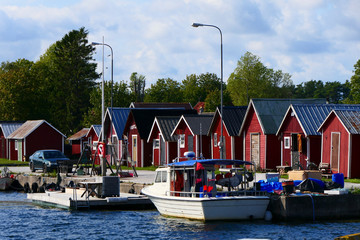 Fototapeta na wymiar Kappelshamn, Gotland, Sweden Small fishing boats in the harbour.