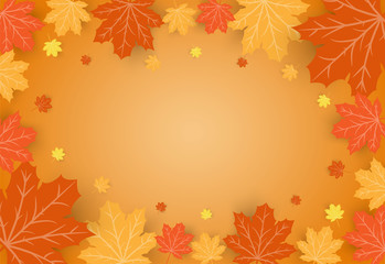 Happy Thanksgiving Day celebration card with orange maple autumn leaves vector background