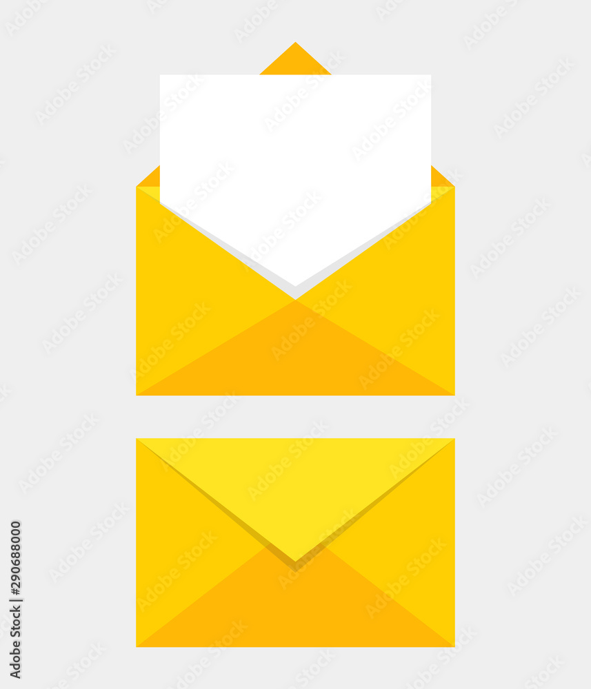 Aufkleber opened and closed envelope with note paper card. mail icon. vector illustration.