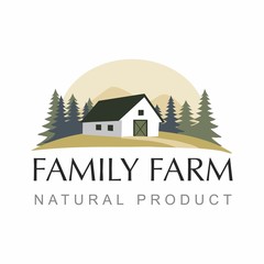 Farm house label, landscape with fir tree. 