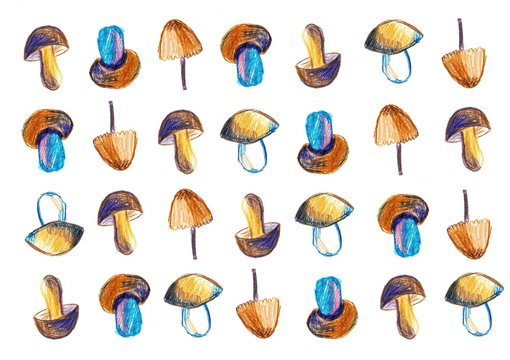 A set of mushrooms on a white background pattern