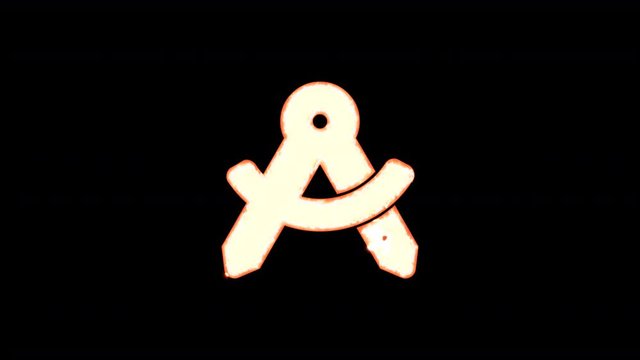 Symbol drafting compass burns out of transparency, then burns again. Alpha channel Premultiplied - Matted with color black
