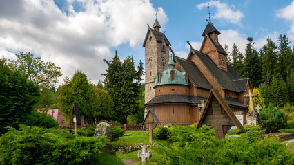 Norwegian wooden temple Wang in Karpacz, Poland. 