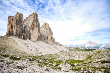 Tre Cime, Landscape of Dolomites mountains in South Tyrol, Italy.
