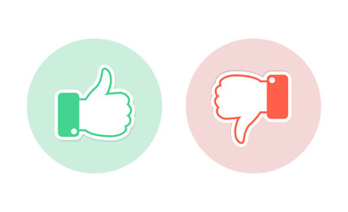 Like and dislike icons set. Thumbs up and thumbs down. Vector illustration.