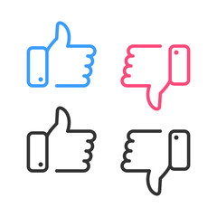 Like and dislike icons set. Thumbs up and thumbs down. Vector illustration.