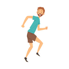 Fototapeta na wymiar Happy Smiling Bearded Man in Casual Clothes Having Fun Cartoon Vector Illustration