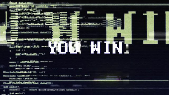 YOU WIN Glitch Text Animation, Rendering, Background, with Alpha Channel, Loop, 4k