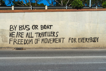 Protest messages on the walls of Floriana, Malta