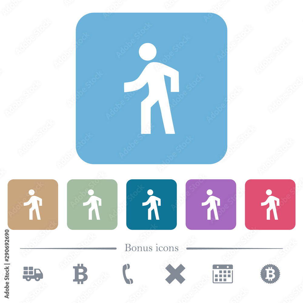 Aufkleber man walking left flat icons on color rounded square backgrounds